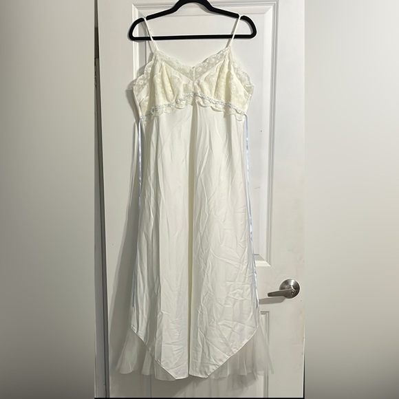 Flora Satin Nightgown Slip Dress Lace Mesh Bridal Feminine Casual Midi Romantic - Picture 1 of 15